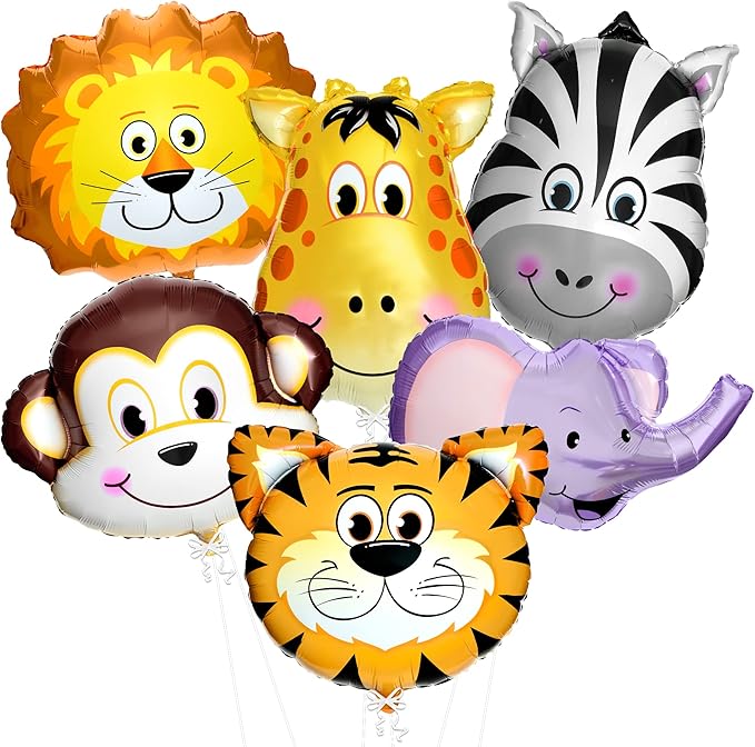 Safari Jungle Animal Balloons - Pack of 6, Safari Animal Balloons | Safari Balloons, Zoo Birthday Party Decorations | Animal Birthday Party Decorations, Wild One Birthday Decorations